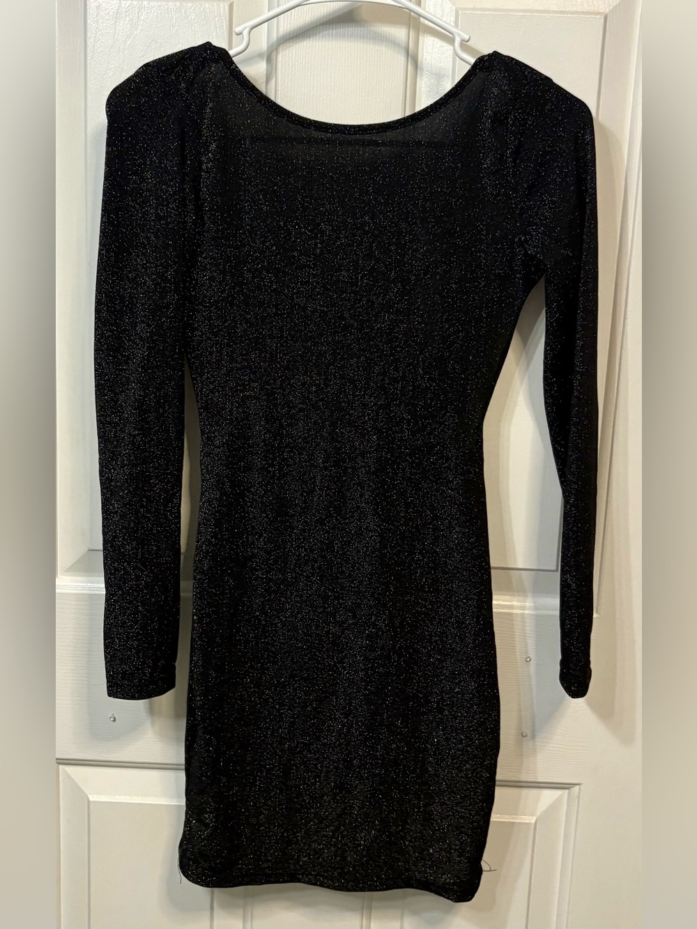 SHEIN Black Glitter Long Sleeve Backless Bodycon Dress